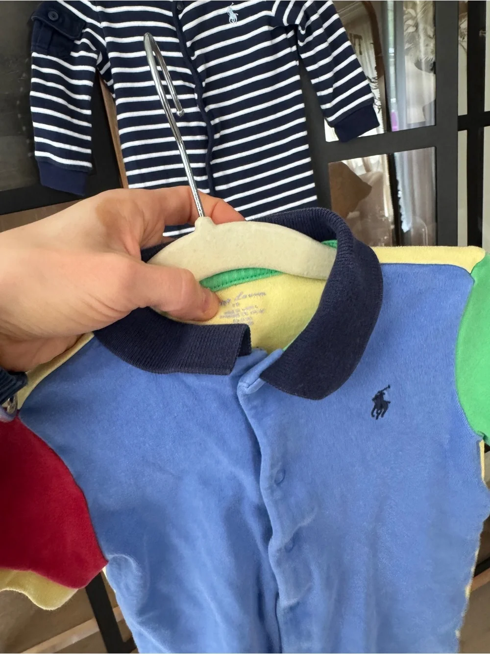 Ralph Lauren bundle baby boy romper shortall polo colorblock navy cotton collar